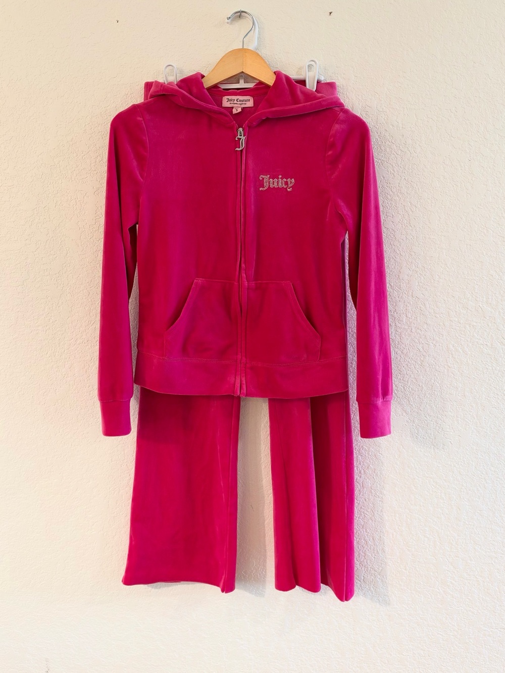 Juicy Couture Y2K Hot Pink Velour Zip Hoodie & Pants Lounge Set Sz S Tracksuit